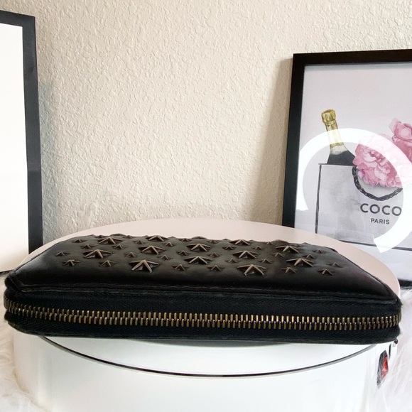 Jimmy Choo VGUC Carnaby Silver Star Studded Lambskin Zippy Long Wallet - Picture 5 of 16